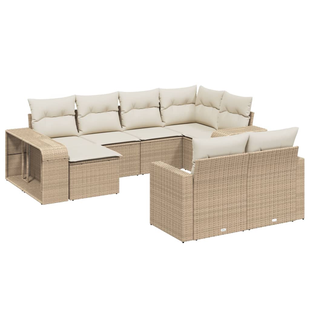 Salon de jardin avec coussins 10 pcs beige résine tressée