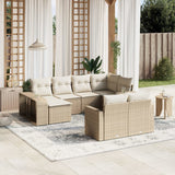 Salon de jardin avec coussins 10 pcs beige résine tressée