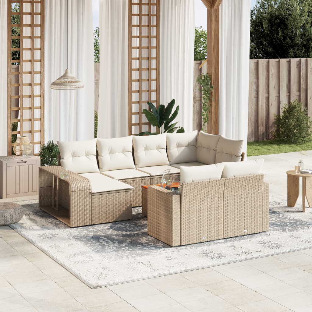 Salon de jardin 11 pcs avec coussins beige résine tressée