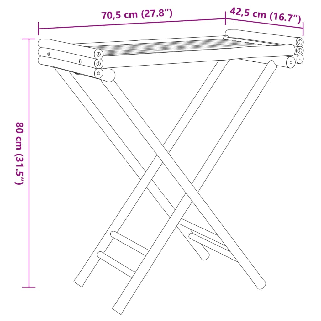 Table à plateau pliante 70,5x42,5x80 cm bambou