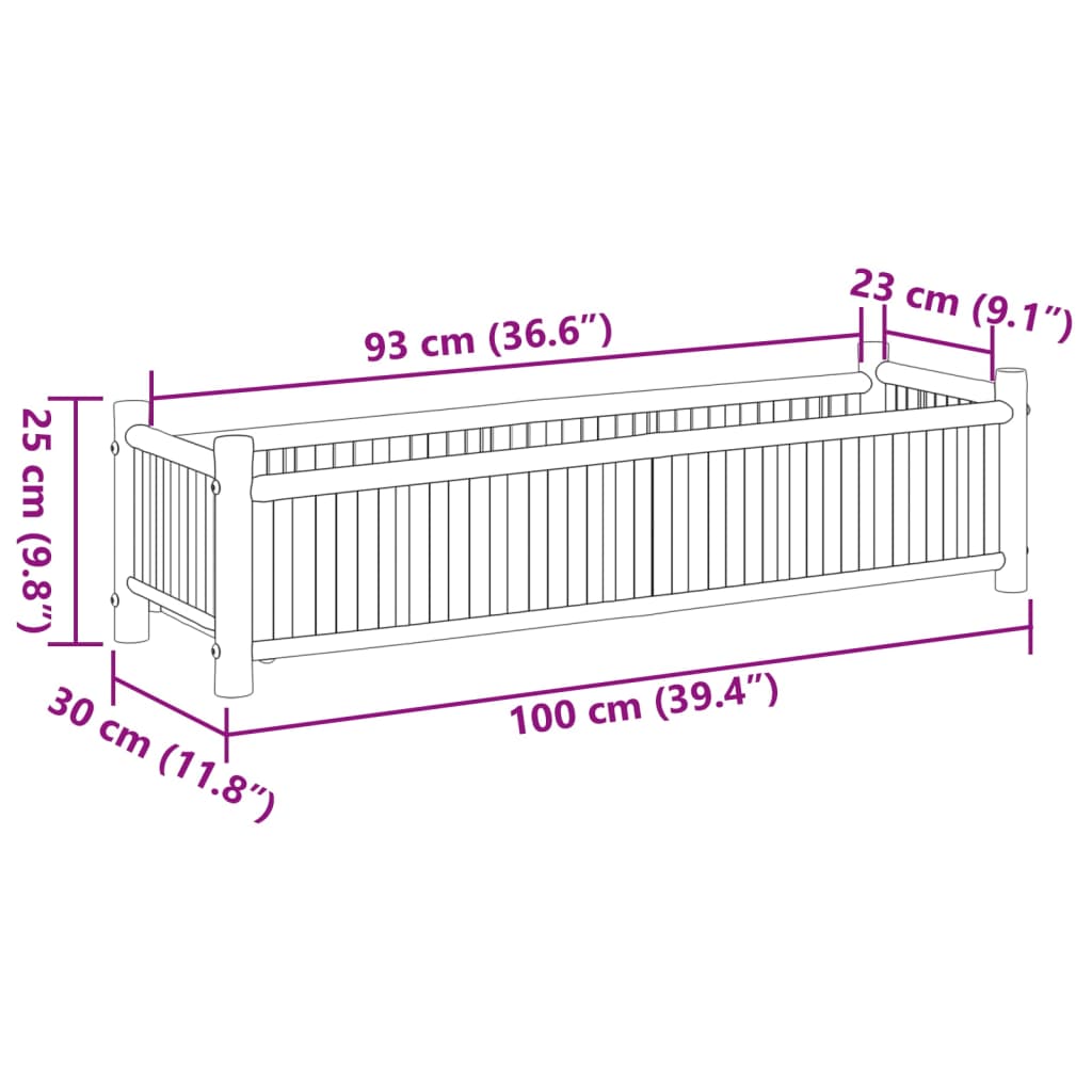 Jardinière 100x30x25 cm bambou