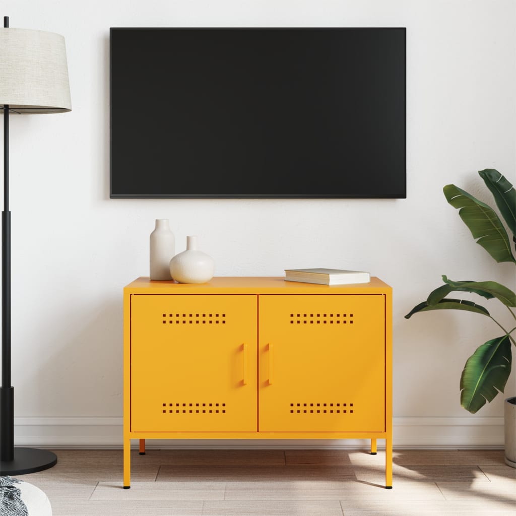 Meuble TV jaune moutarde 68x39x50,5 cm acier