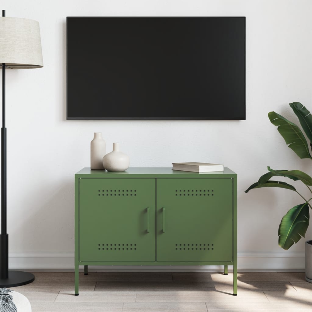 Meuble TV vert olive 68x39x50,5 cm acier