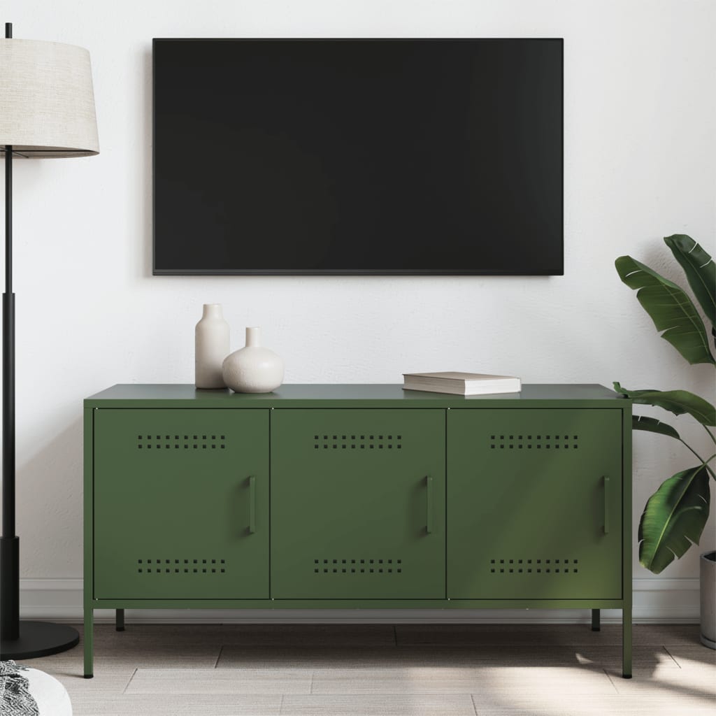 Meuble TV vert olive 100,5x39x50,5 cm acier