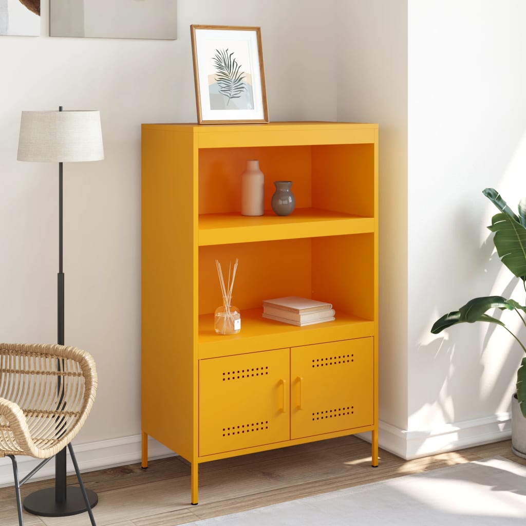 Mustard yellow high sideboard 68x39x113 cm steel