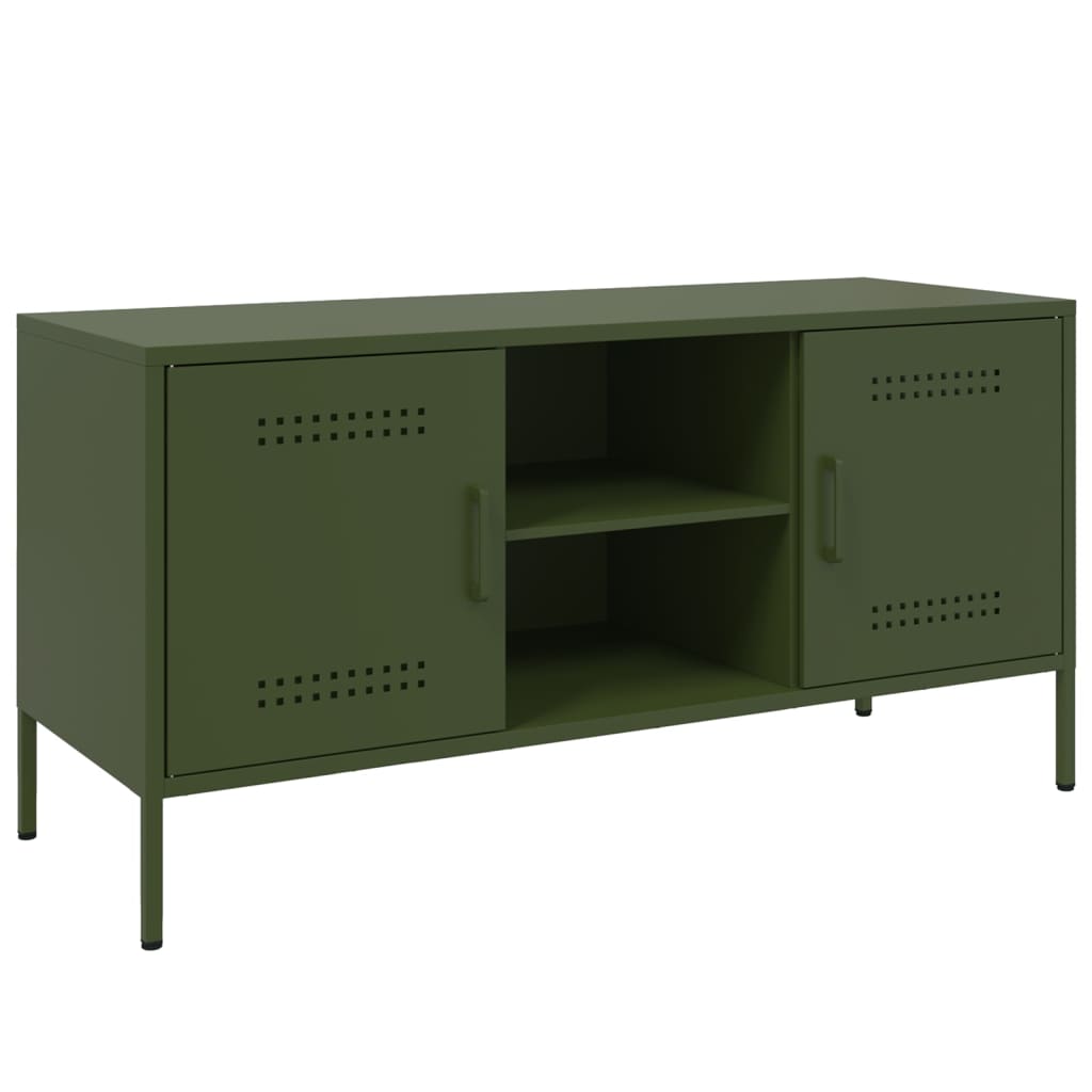 Meuble TV vert olive 100,5x39x50,5 cm acier