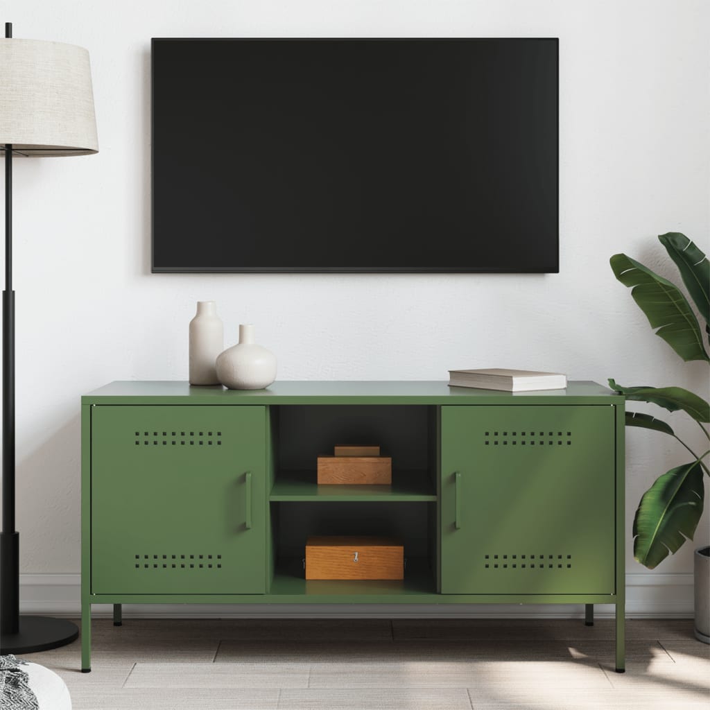 Meuble TV vert olive 100,5x39x50,5 cm acier