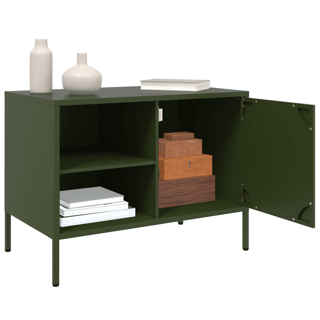 Meuble TV vert olive 68x39x50,5 cm acier