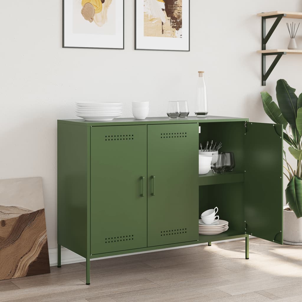 Olivgrünes Sideboard 100,5x39x79 cm aus Stahl