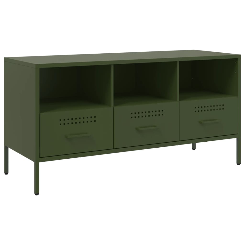 Meuble TV vert olive 100,5x39x50,5 cm acier