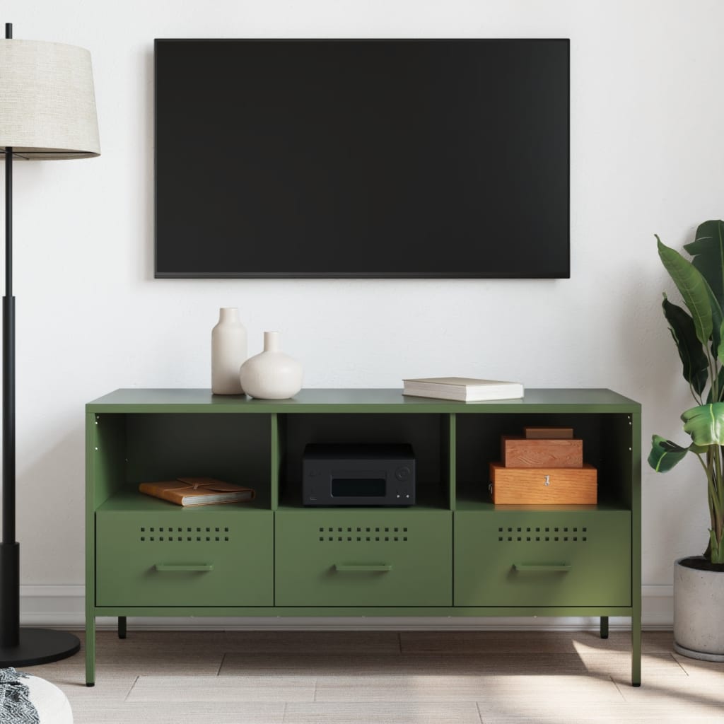 Meuble TV vert olive 100,5x39x50,5 cm acier