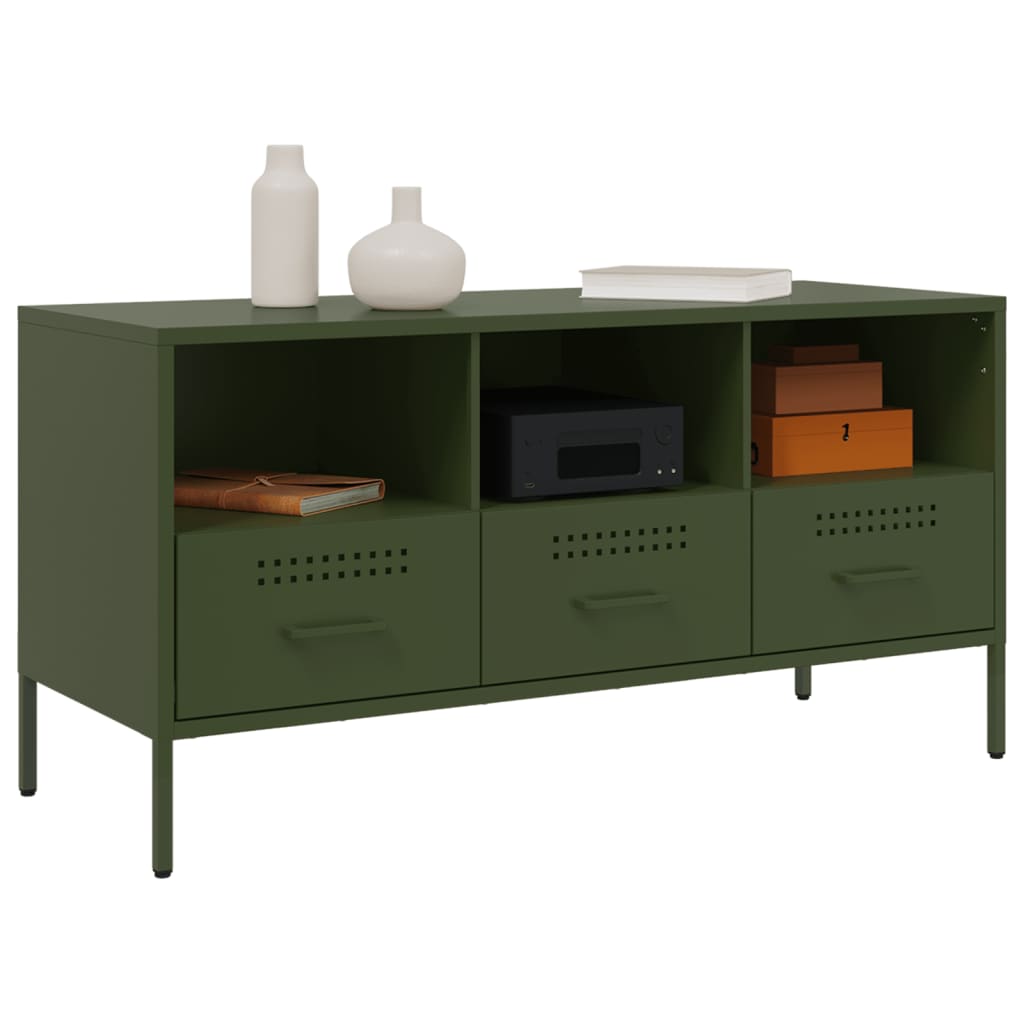 Meuble TV vert olive 100,5x39x50,5 cm acier