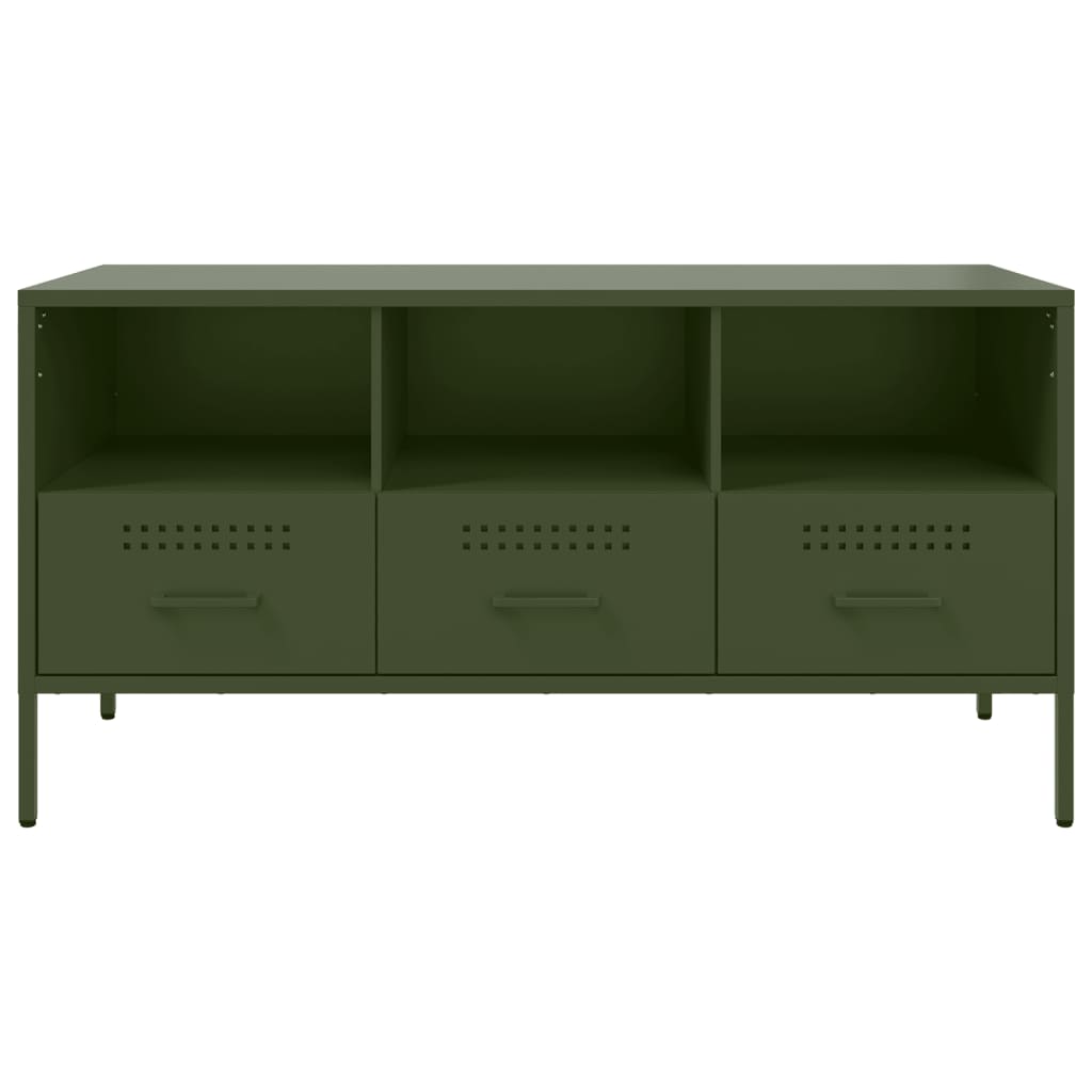 Meuble TV vert olive 100,5x39x50,5 cm acier