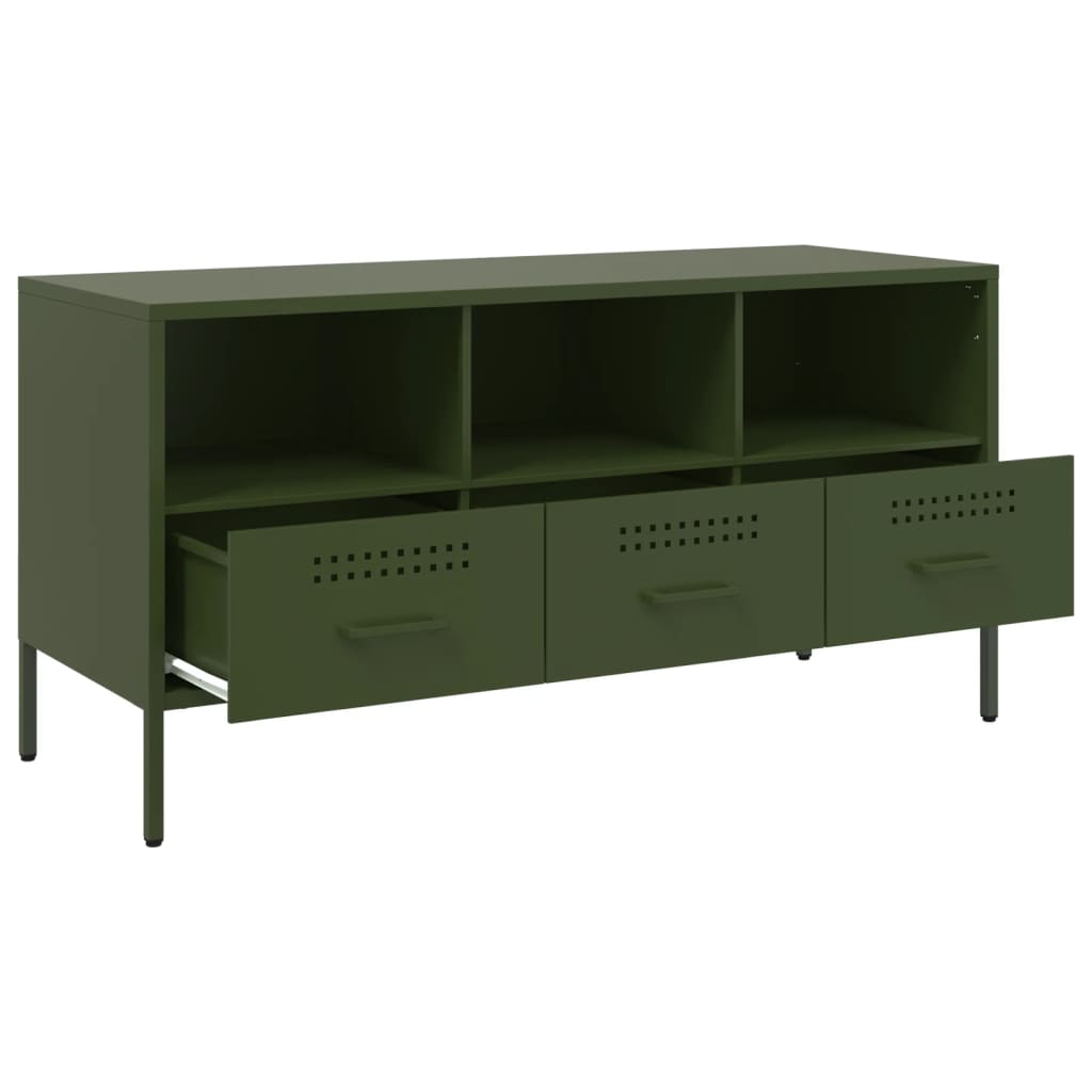 Meuble TV vert olive 100,5x39x50,5 cm acier