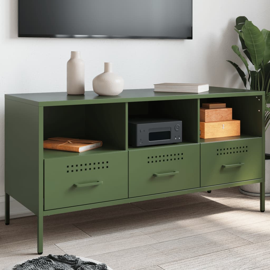 Meuble TV vert olive 100,5x39x50,5 cm acier