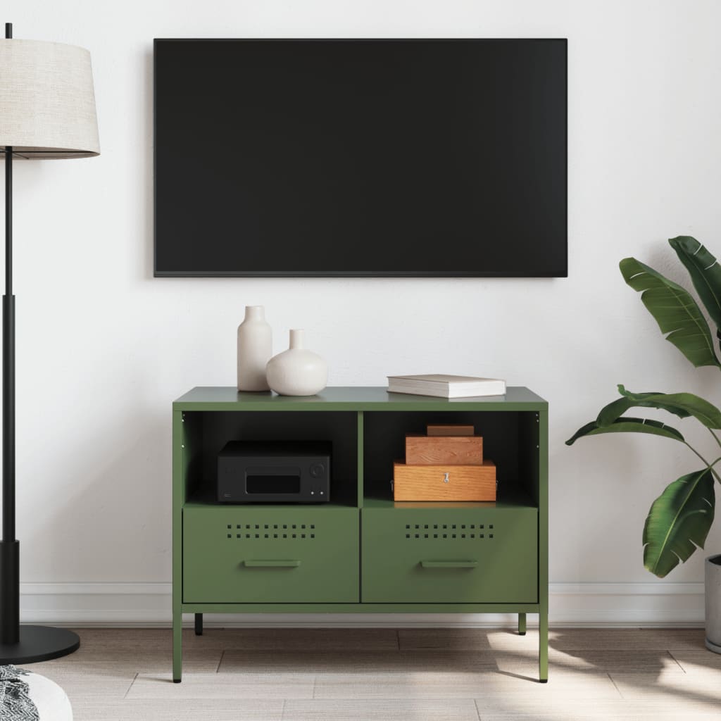 Meuble TV vert olive 68x39x50,5 cm acier