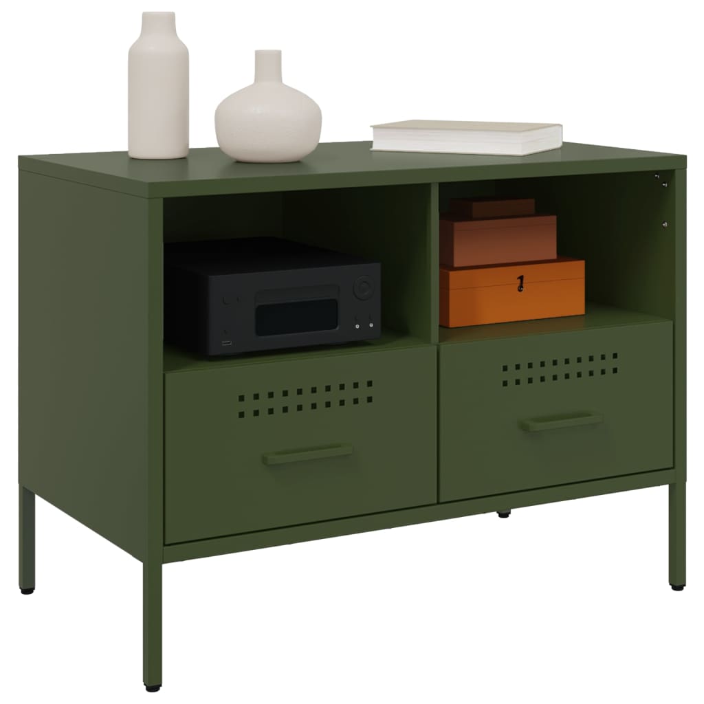 Meuble TV vert olive 68x39x50,5 cm acier