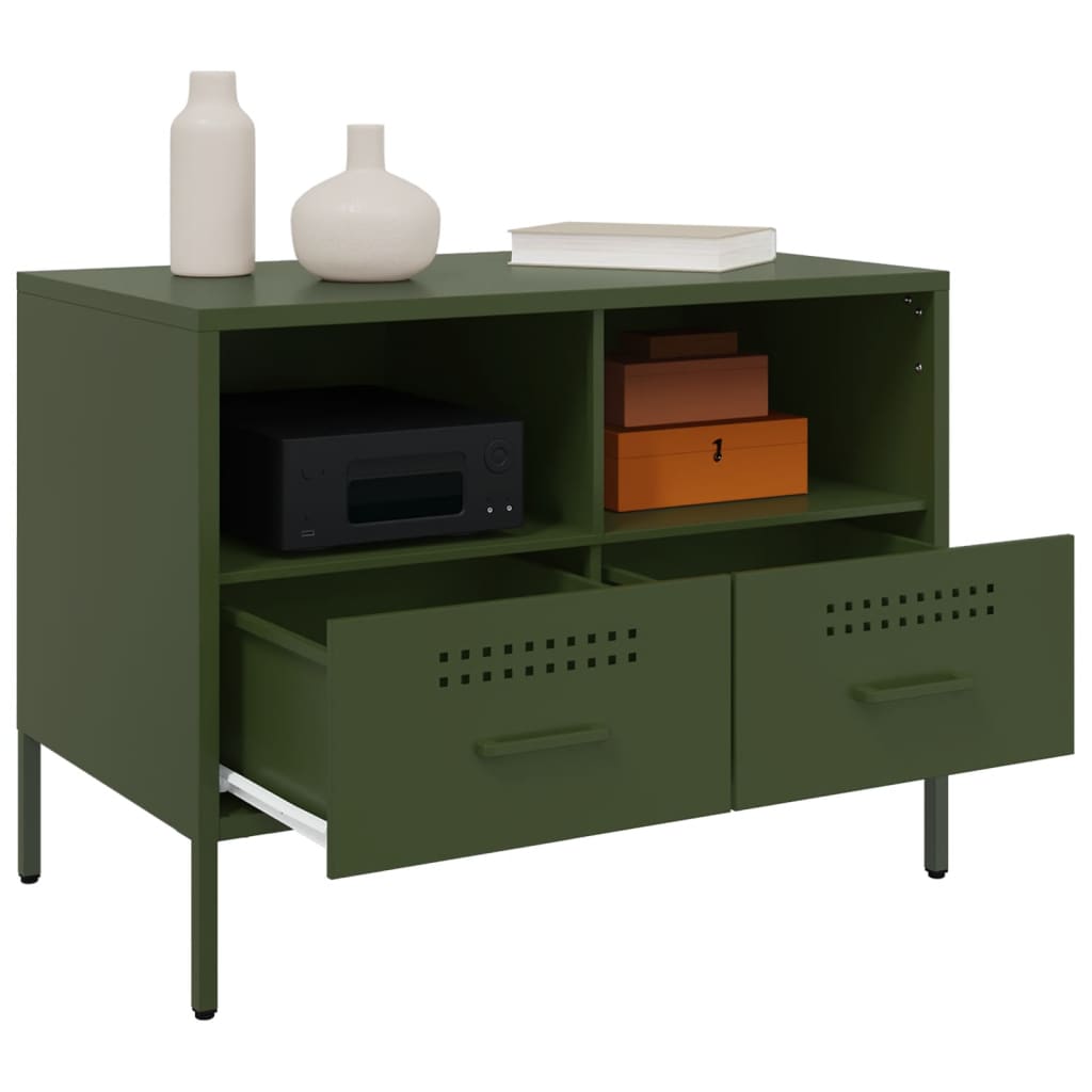 Meuble TV vert olive 68x39x50,5 cm acier