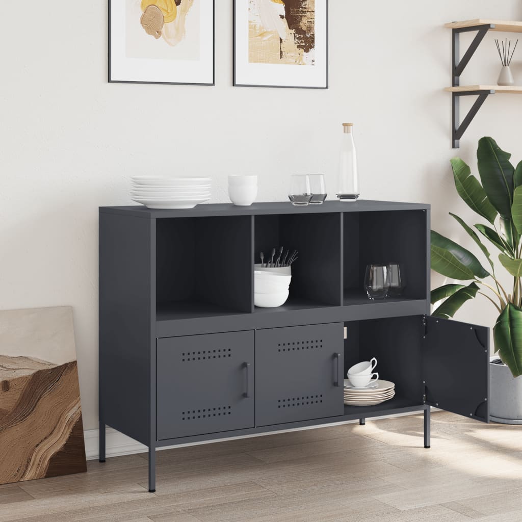 Anthrazitfarbenes Sideboard 100,5x39x79 cm aus Stahl