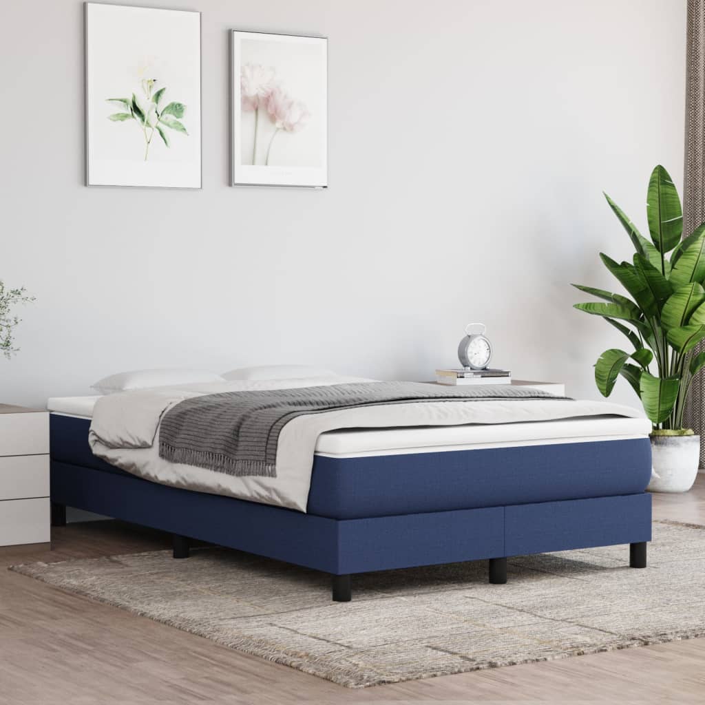 Slatted bed base with blue mattress 120x190 cm fabric