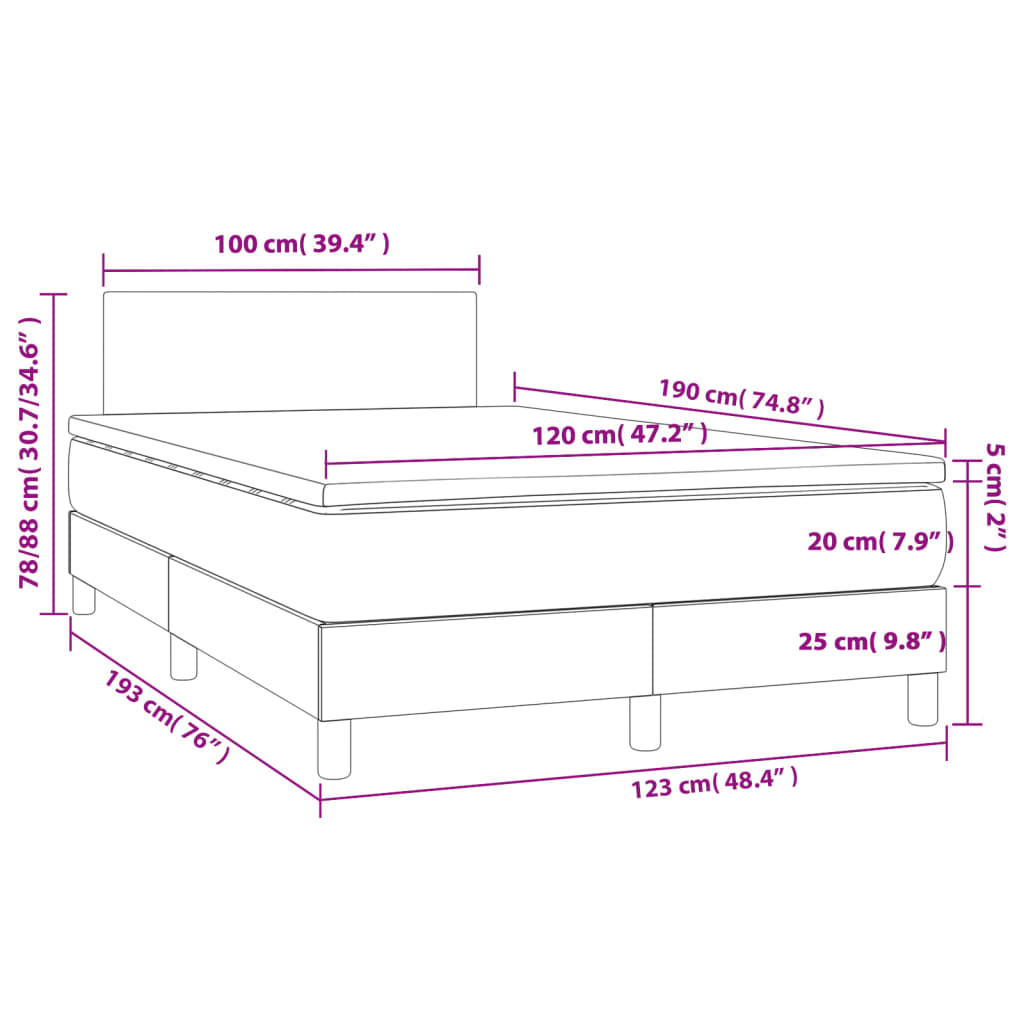 Dark brown slatted bed base and mattress 120x190cm fabric