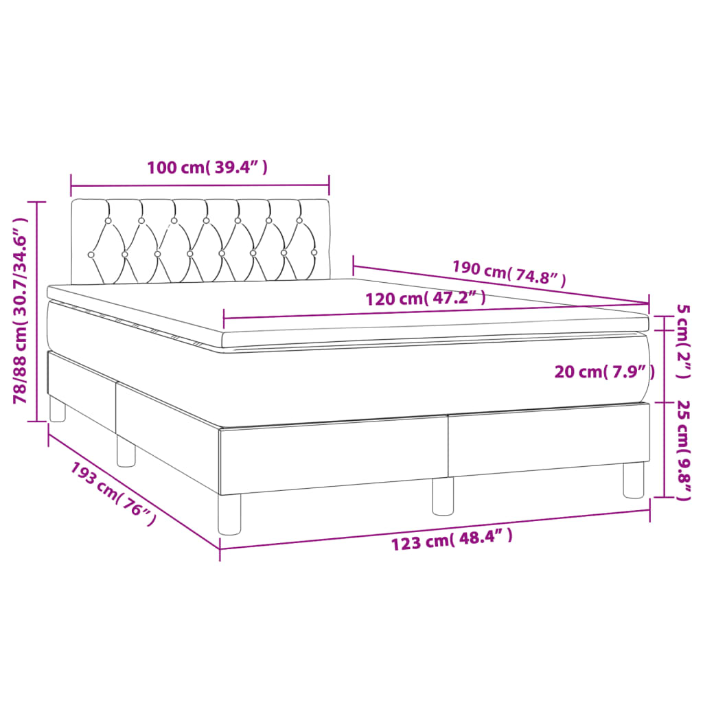 Sommier à lattes de lit et matelas marron foncé 120x190cm tissu