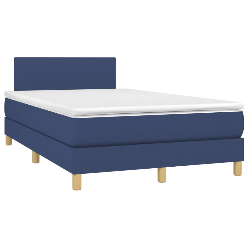 Slatted bed base with blue mattress 120x190 cm fabric