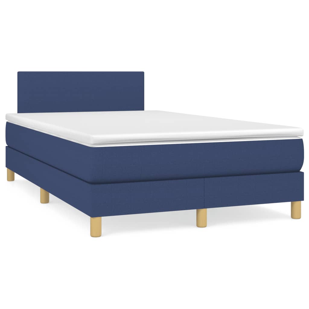 Slatted bed base with blue mattress 120x190 cm fabric