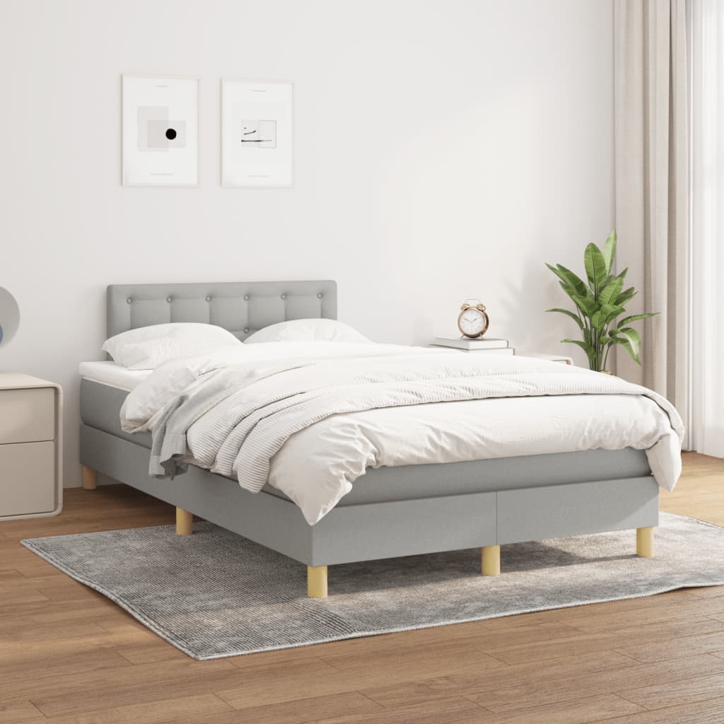 Light grey slatted bed base and mattress 120x190 cm fabric