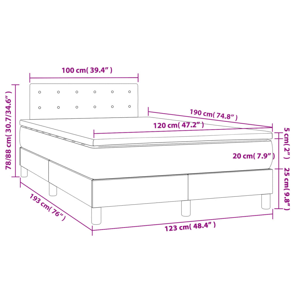 Slatted bed base with blue mattress 120x190 cm fabric