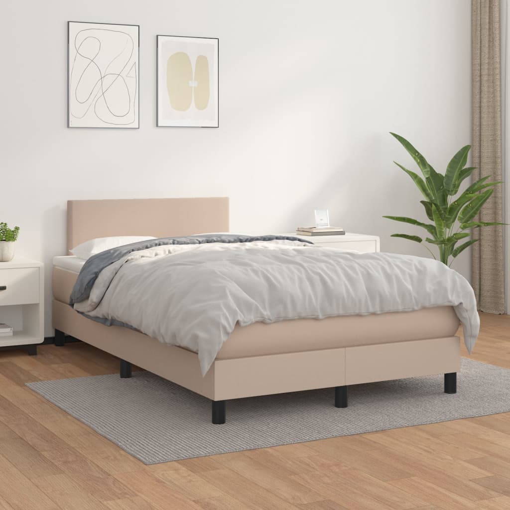 Bed slatted base with cappuccino mattress 120x190cm imitation leather