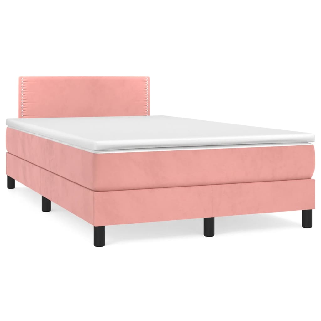 Slatted bed base with pink mattress 120x190 cm velvet