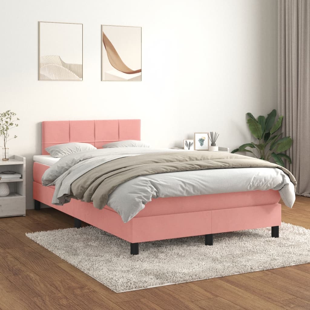 Slatted bed base with pink mattress 120x190 cm velvet