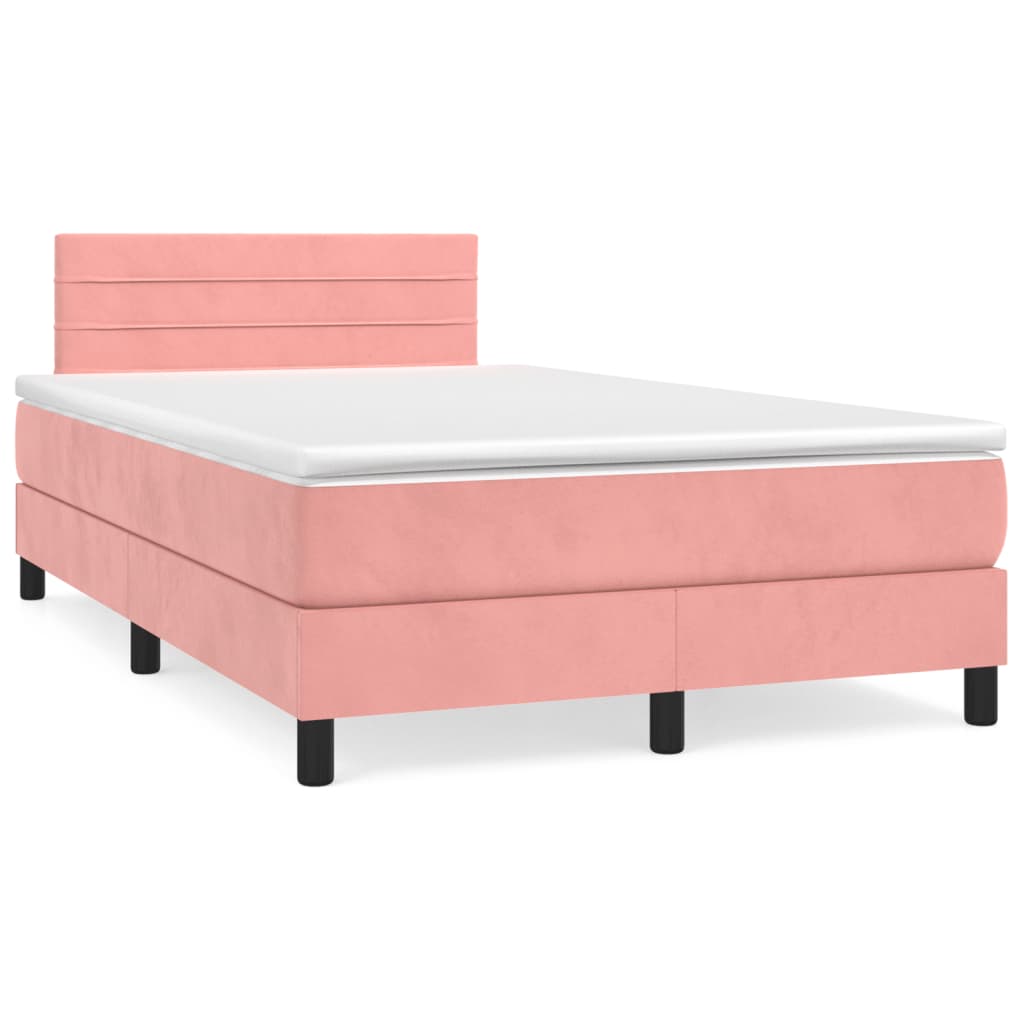 Slatted bed base with pink mattress 120x190 cm velvet