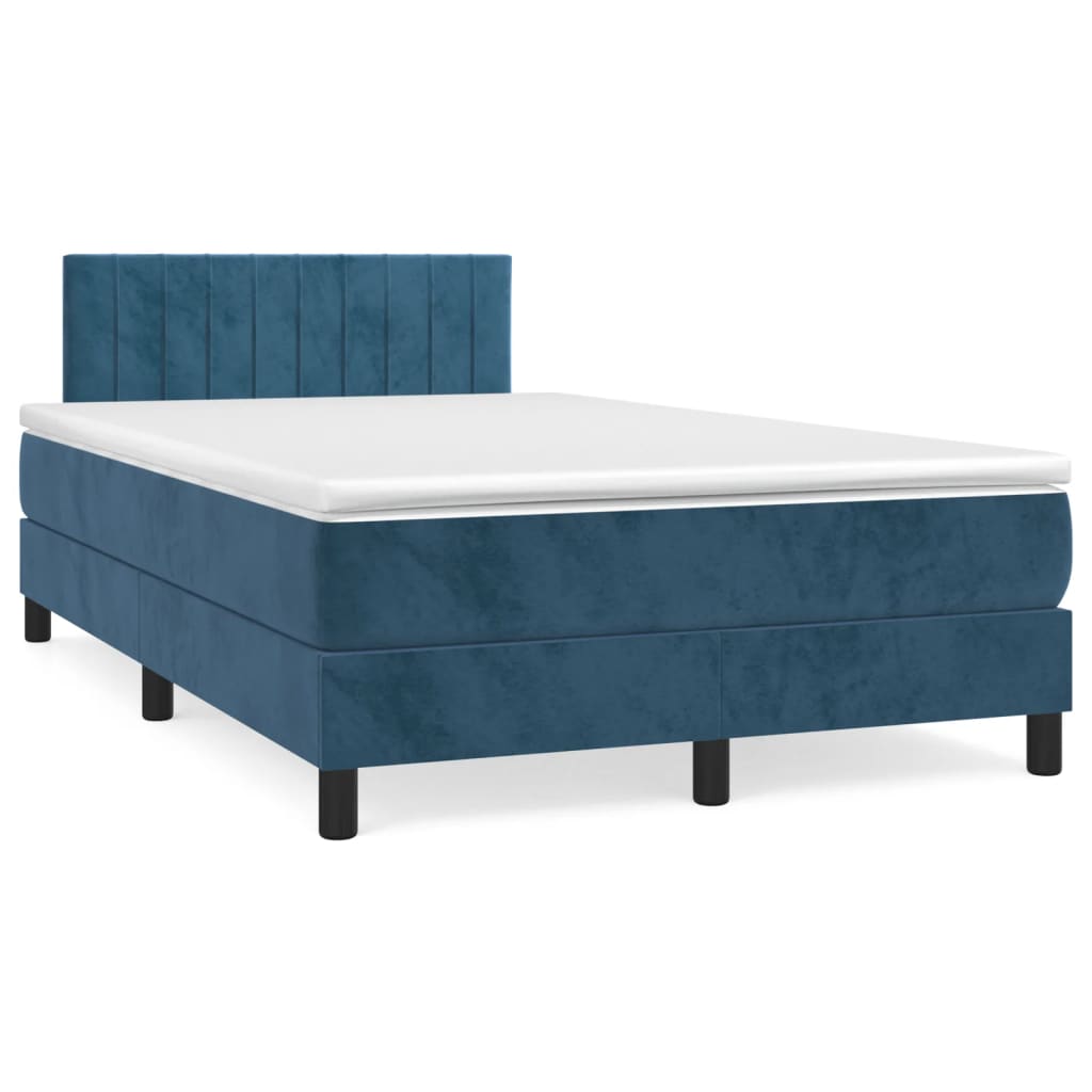 Dark blue slatted bed base and mattress 120x190cm velvet