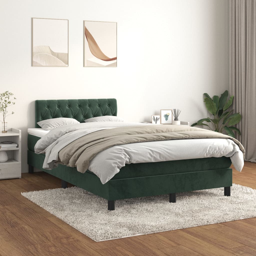 Slatted bed base with dark green mattress 120x190 cm