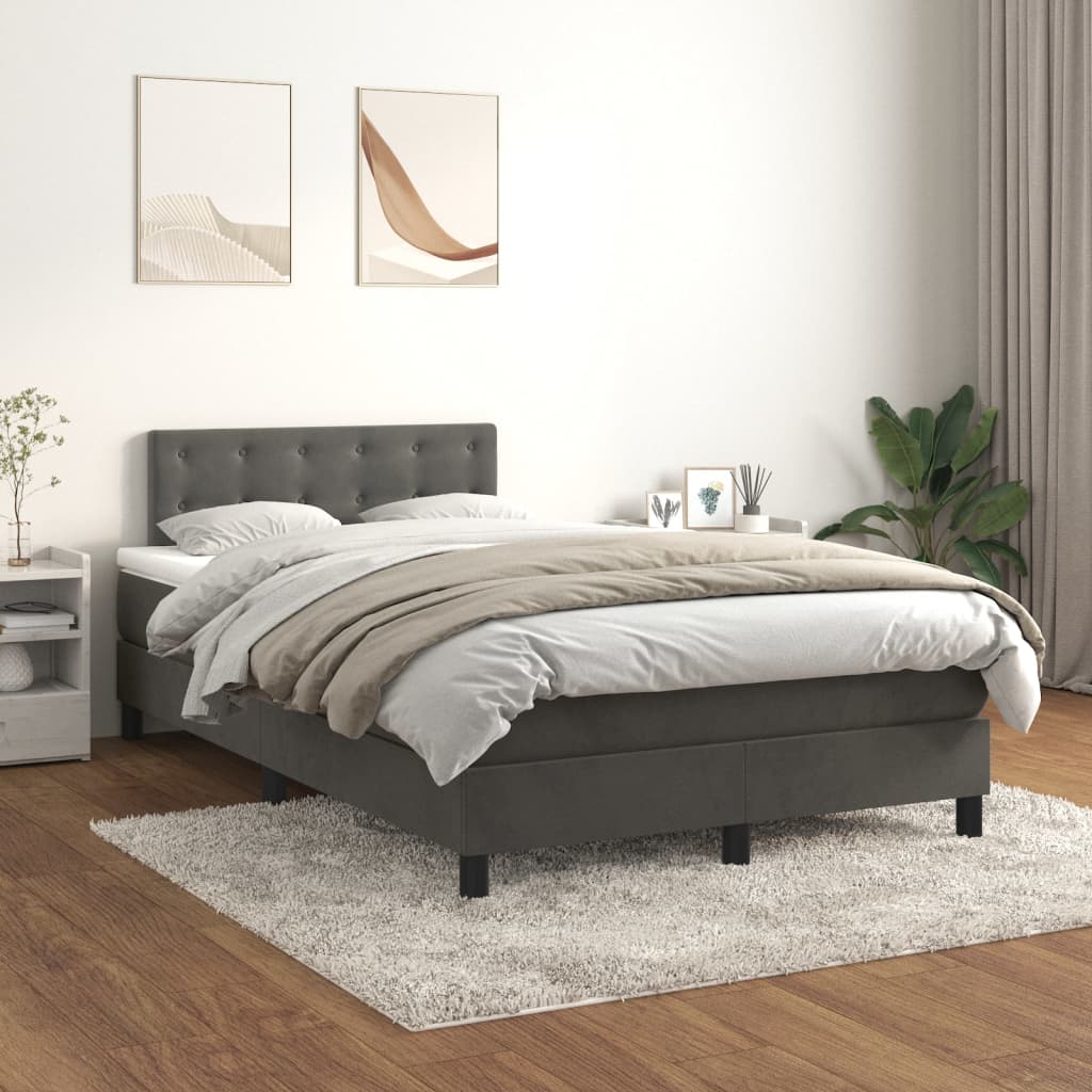 Dark grey slatted bed base and mattress 120x190cm velvet