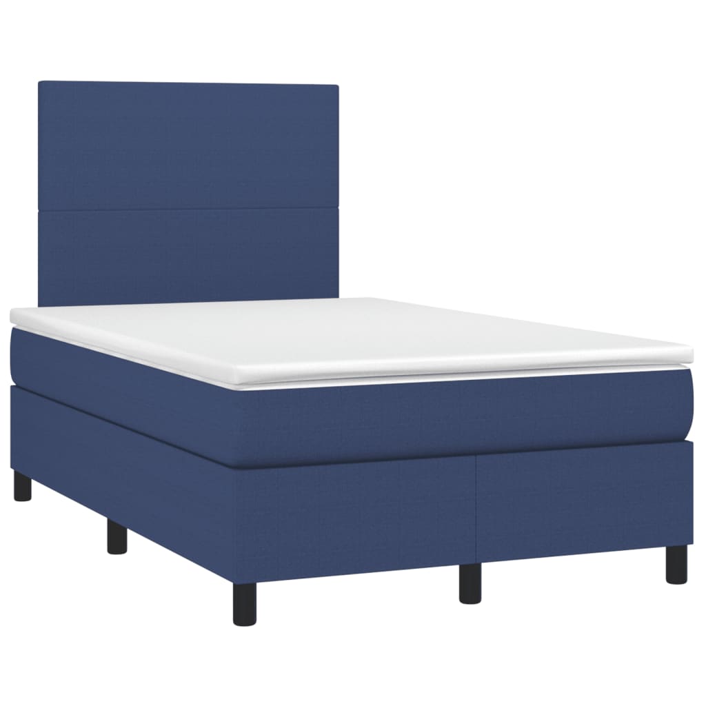 Slatted bed base with blue mattress 120x190 cm fabric