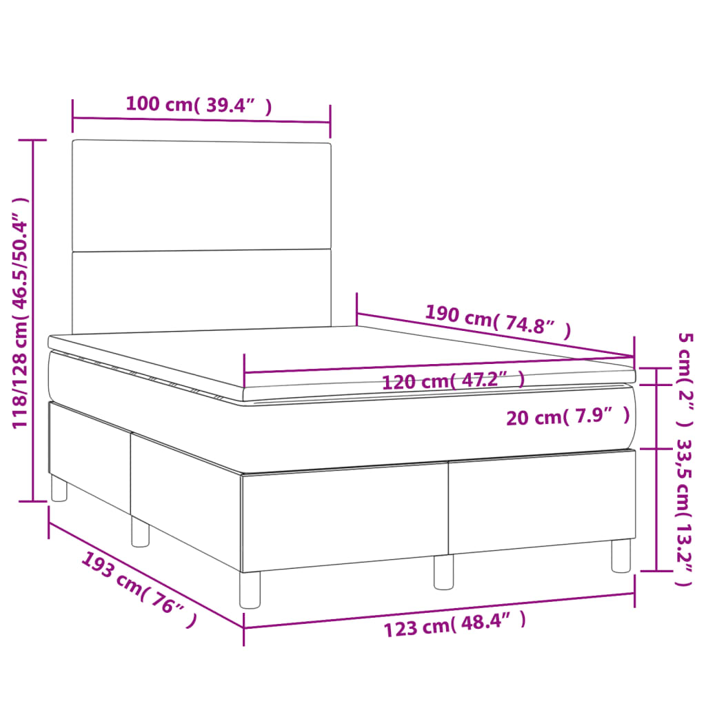 Slatted bed base with blue mattress 120x190 cm fabric