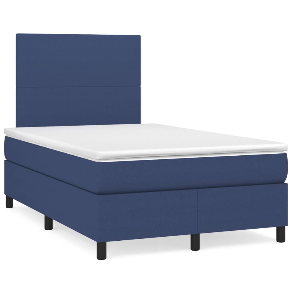 Slatted bed base with blue mattress 120x190 cm fabric