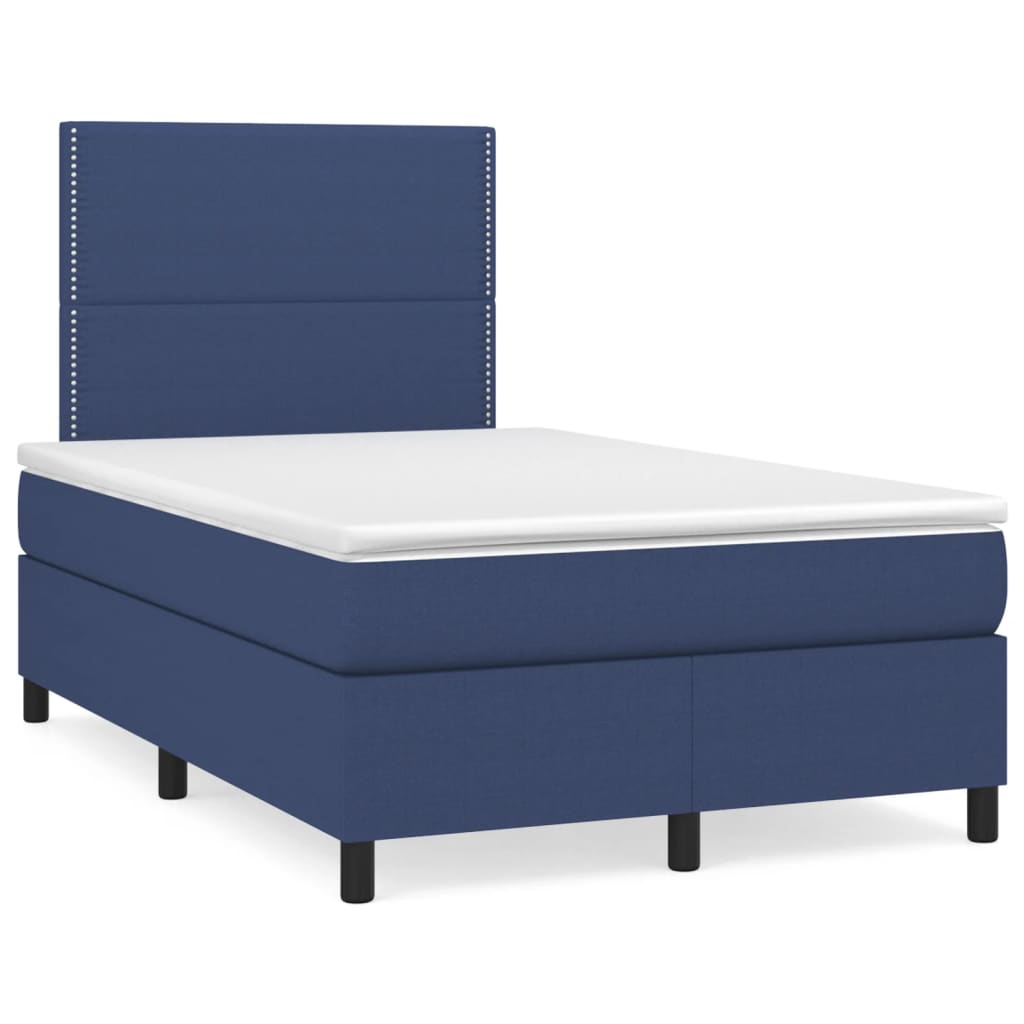 Slatted bed base with blue mattress 120x190 cm fabric