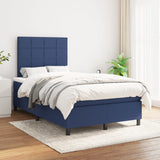 Slatted bed base with blue mattress 120x190 cm fabric