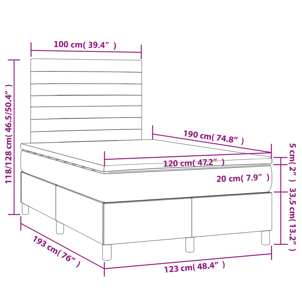 Light grey slatted bed base and mattress 120x190 cm fabric