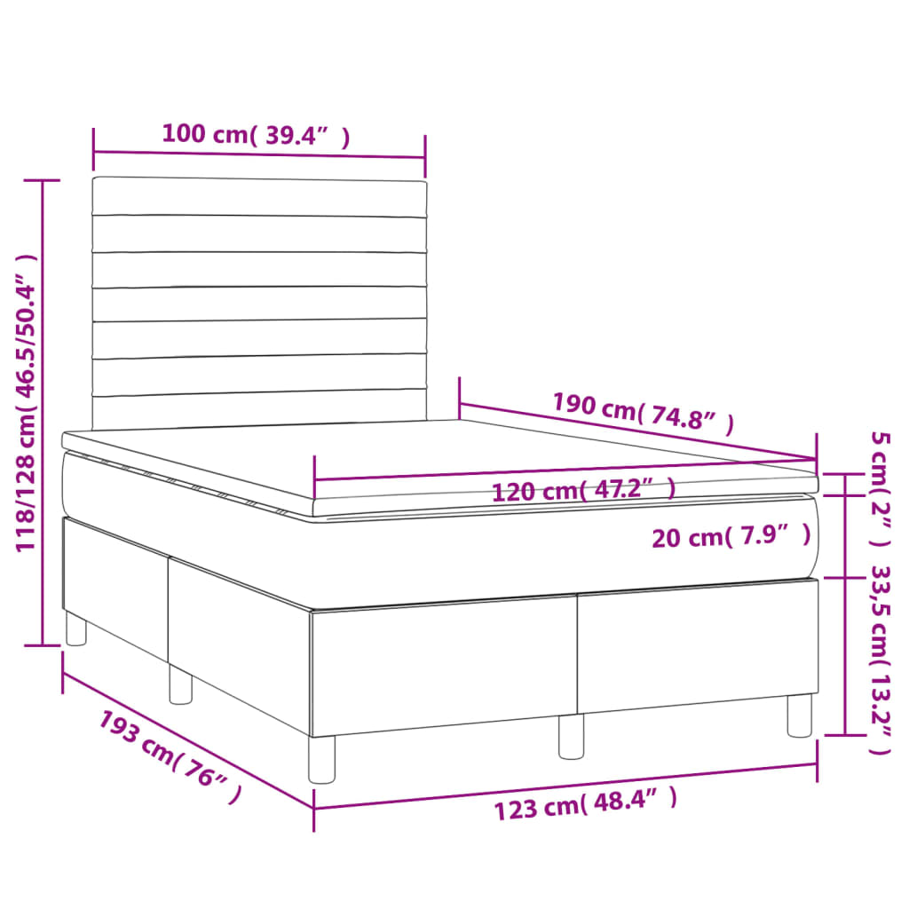 Slatted bed base with dark gray mattress 120x190cm fabric