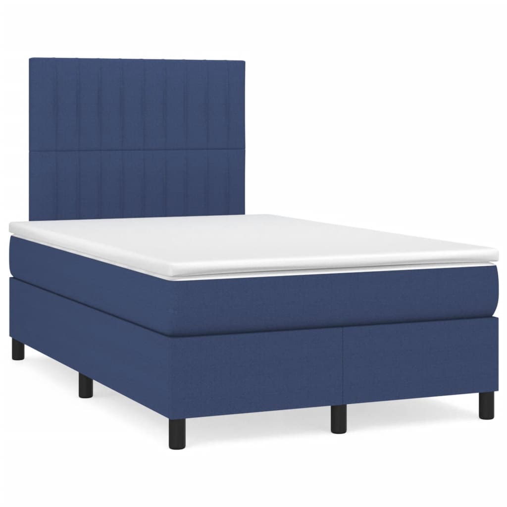 Slatted bed base with blue mattress 120x190 cm fabric