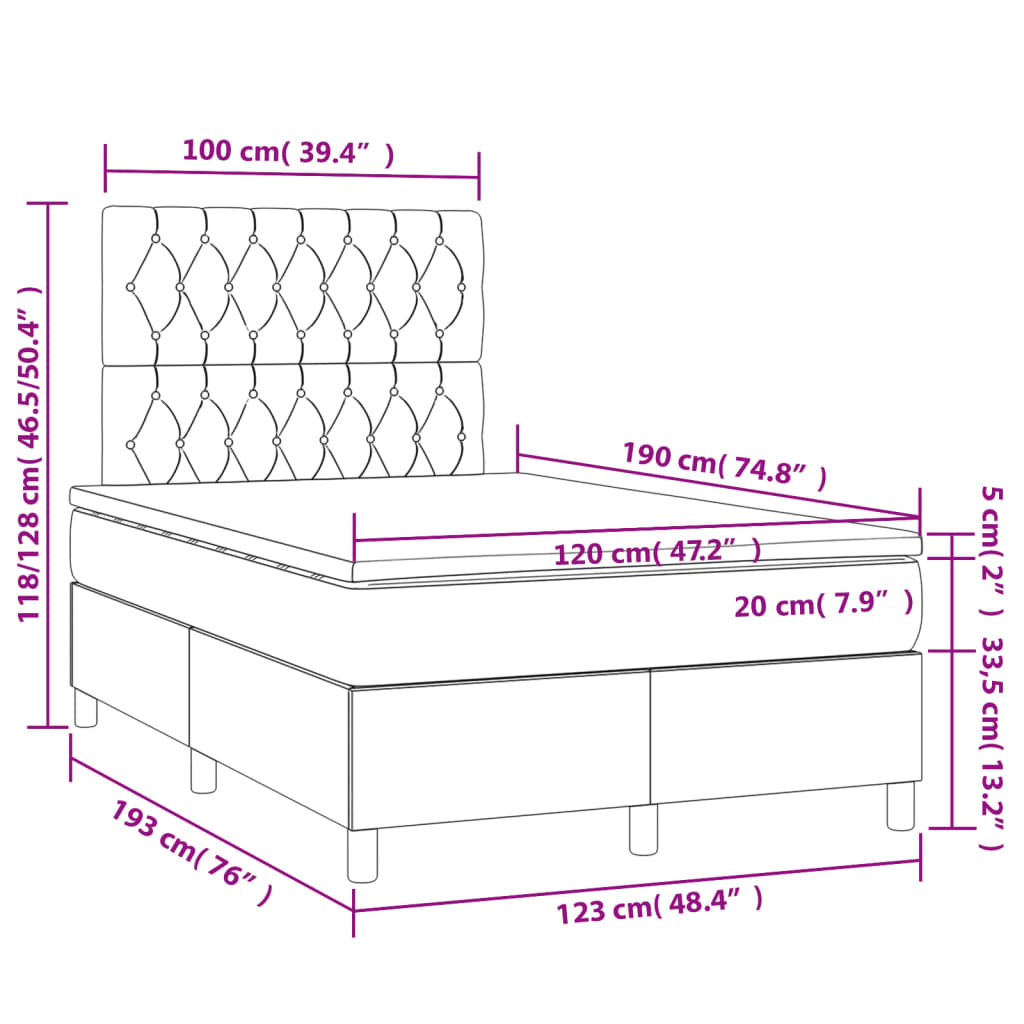 Sommier à lattes de lit avec matelas noir 120x190 cm tissu