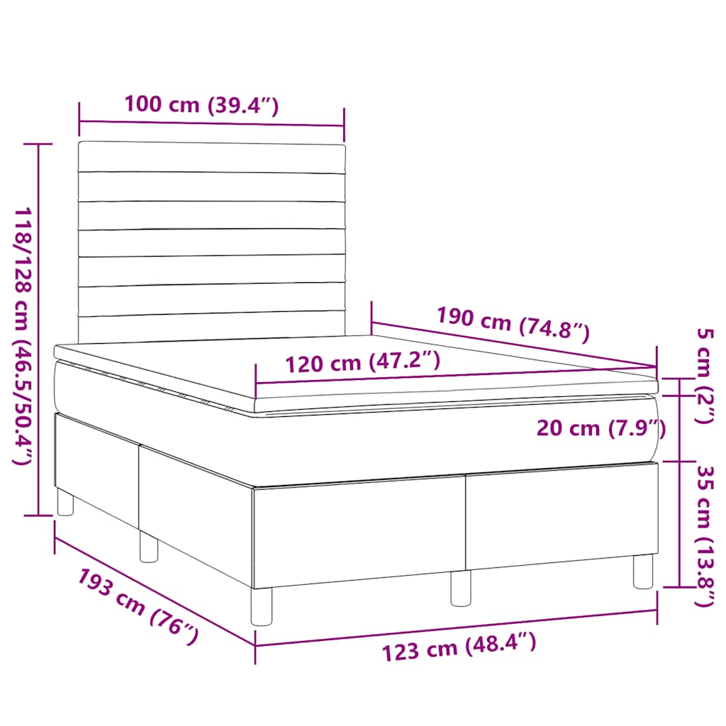 Sommier à lattes de lit et matelas gris clair 120x190 cm tissu