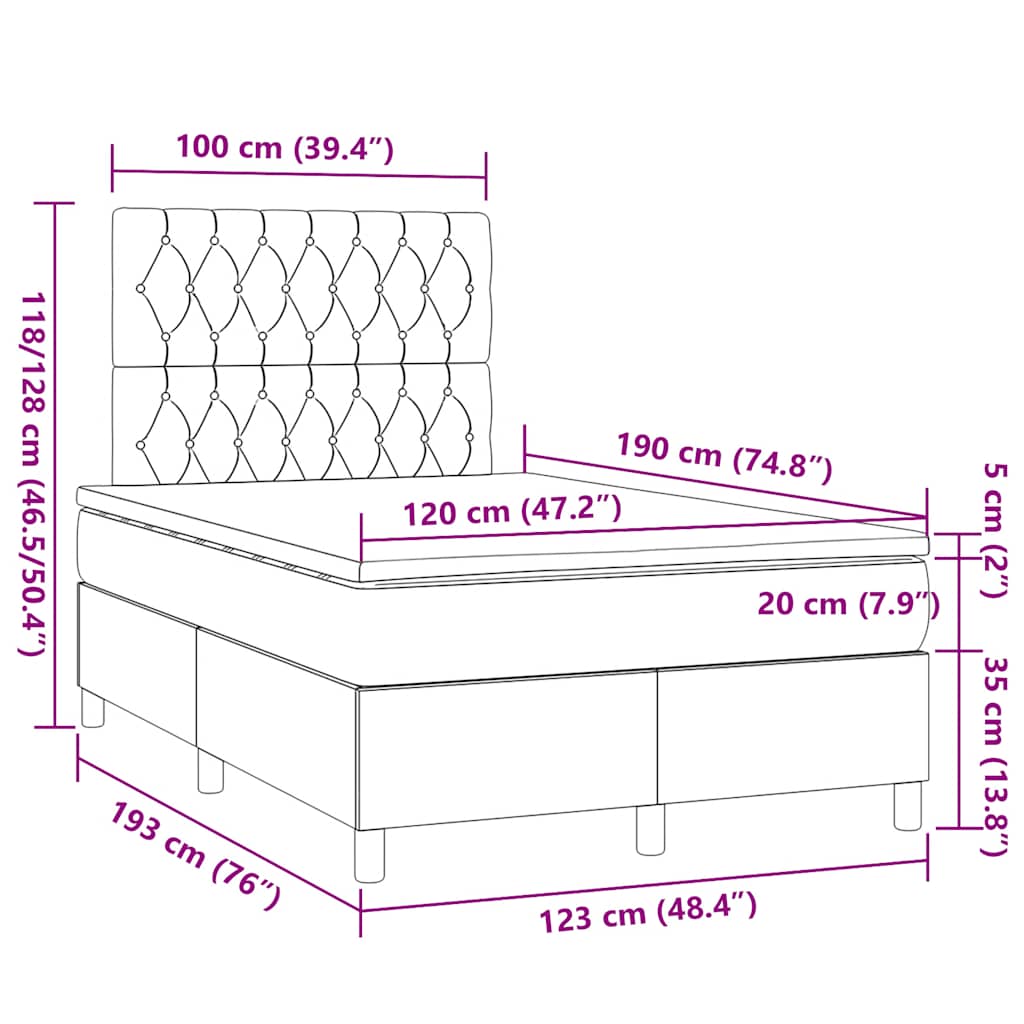 Sommier à lattes de lit et matelas gris clair 120x190 cm tissu