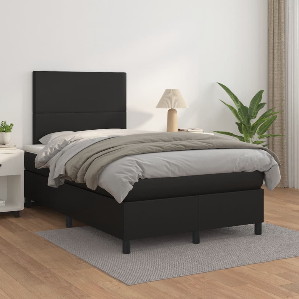 Slatted bed base with black mattress 120x190 cm imitation leather