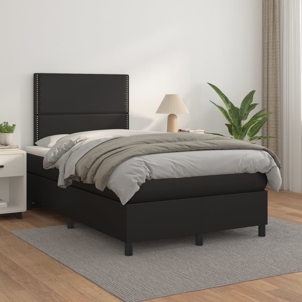 Slatted bed base with black mattress 120x190 cm imitation leather